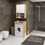 Dulap baie suspendat, cu 2 usi si 2 rafturi deschise, PAL 16 mm, 64x30x94 cm, stejar artisan si alb Mob360 - imagine 4