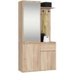 Set hol Entro cu oglinda, cuier si spatii de depozitare, PAL laminat 16 mm, 95x35x183 cm, stejar sonoma Mob360