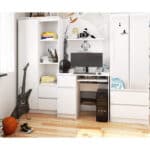 Birou computer PIKSEL, cu sertar, dulap si raft pentru tastatura, stanga, 90x50x77 cm, alb Mob360 - imagine 6