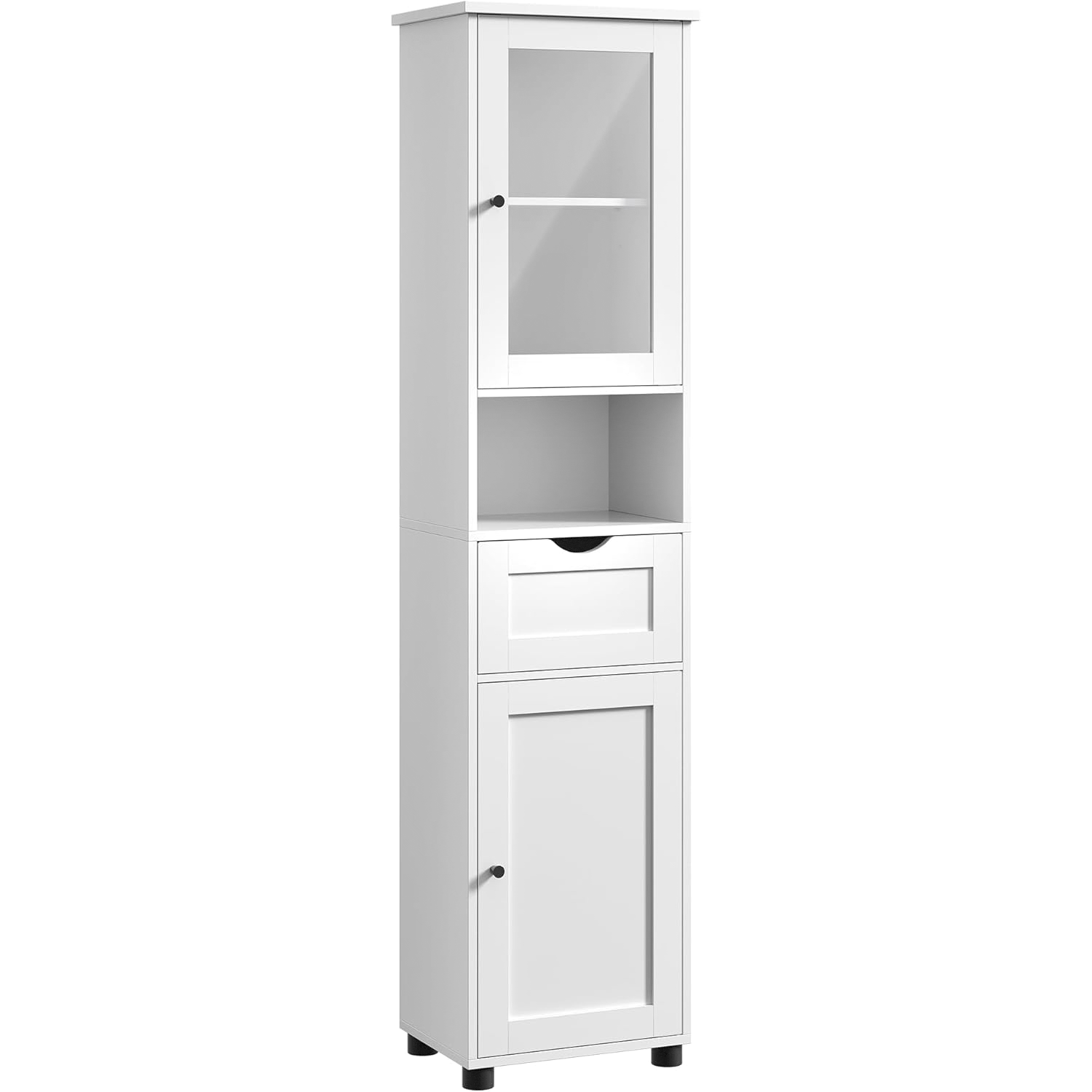 BBK163W01-1 VASAGLE Dulap de baie tip coloana, cu raft deschis, sertar si usa din sticla, rafturi reglabile, 30x40x165 cm, alb Mob360 - imagine 1