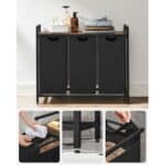 VASAGLE Cos de rufe, 3 compartimente, saci de rufe detasabili, raft, cadru metalic, 3x38L, 93x33x72 cm, maro vintage si negru Mob360 - imagine 6