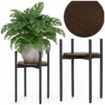 Suport metalic pentru floare, cu polita rotunda din MDF, 32x32x43 cm, negru Mob360 - imagine 8