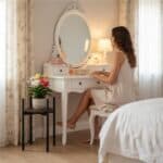 Suport metalic pentru floare, cu polita rotunda din MDF, 32x32x43 cm, negru Mob360 - imagine 9