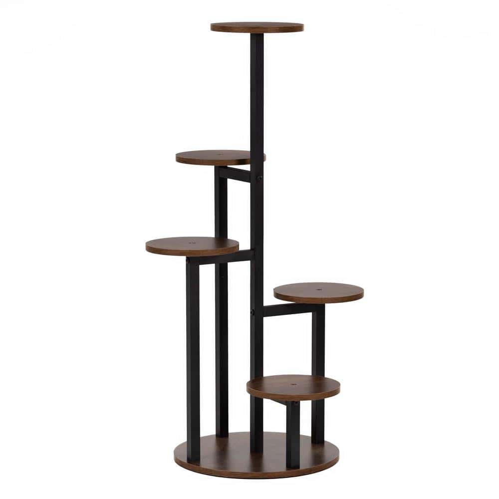 GA0219-5 Suport pentru flori cu 5 polite din lemn, structura metal verticala, 33x33x86 cm, negru Mob360 - imagine 1