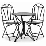 Set mobilier gradina metalic Susan, masa 60x60 cm si 2 scaune 50x40x94 cm, stil vintage, negru mat Mob360