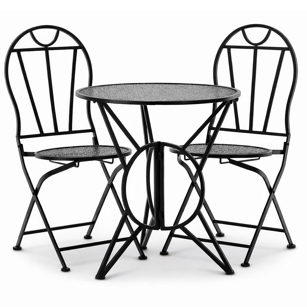 GOM8244-0 Set mobilier gradina metalic Susan, masa 60x60 cm si 2 scaune 50x40x94 cm, stil vintage, negru mat Mob360 - imagine 1