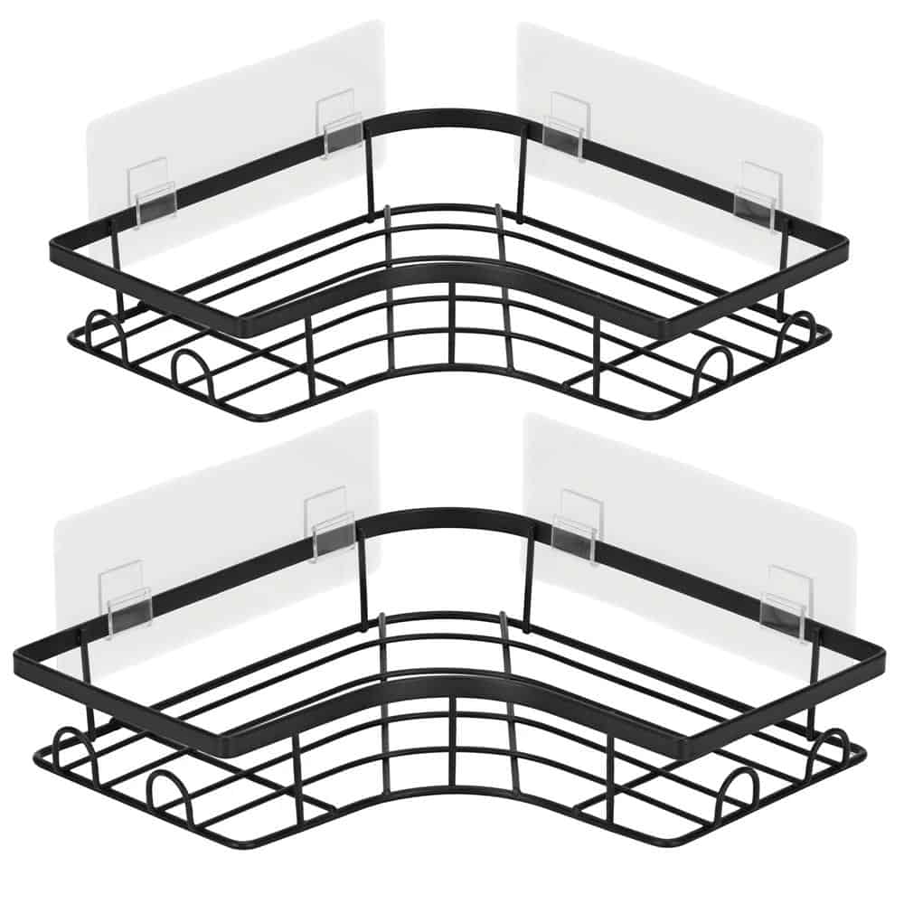 HA-7545-14 Set 2 polite de colt pentru dus, metalice cu montaj autoadeziv, inox, negru Mob360 - imagine 1