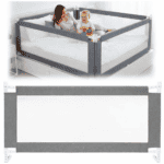 Bariera de siguranta pentru pat, protectie copii, 158 cm, reglabila pe inaltime 75-95 cm, gri Mob360 - imagine 3