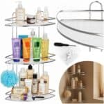 Etajera de colt pentru dus, cu 3 polite, montaj pe perete, inox, 25x25x59 cm, argintiu Mob360 - imagine 4