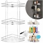 Etajera de colt pentru dus, cu 3 polite, montaj pe perete, inox, 25x25x59 cm, argintiu Mob360 - imagine 5