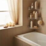 Etajera de colt pentru dus, cu 3 polite, montaj pe perete, inox, 25x25x59 cm, argintiu Mob360 - imagine 9