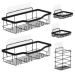 Set 5 polite metalice pentru dus cu montaj autoadeziv, inox, negru mat Mob360 - imagine 4