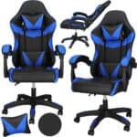Scaun birou pentru gaming, ergonomic, suport lombar si tetiera, 114-123x55x50 cm, negru si albastru Mob360 - imagine 2