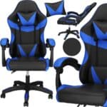 Scaun birou pentru gaming, ergonomic, suport lombar si tetiera, 114-123x55x50 cm, negru si albastru Mob360 - imagine 3
