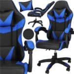 Scaun birou pentru gaming, ergonomic, suport lombar si tetiera, 114-123x55x50 cm, negru si albastru Mob360 - imagine 4