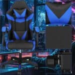 Scaun birou pentru gaming, ergonomic, suport lombar si tetiera, 114-123x55x50 cm, negru si albastru Mob360 - imagine 7