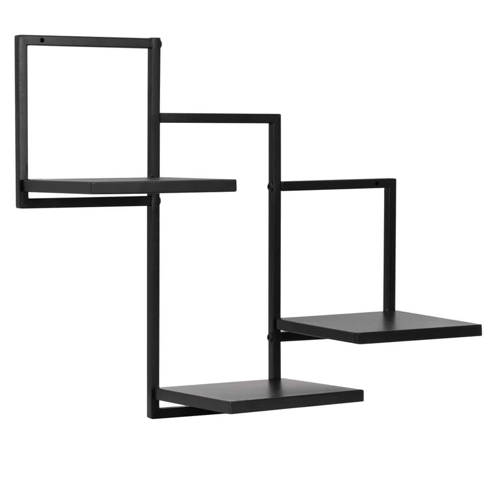 HF0055-11 Raft de perete cu 3 polite din MDF si cadru metalic, 58x21x50 cm, negru Mob360 - imagine 1