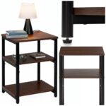 Noptiera cu 3 rafturi din PAL si cadru metalic, 35x31x59 cm, maro inchis Mob360 - imagine 3