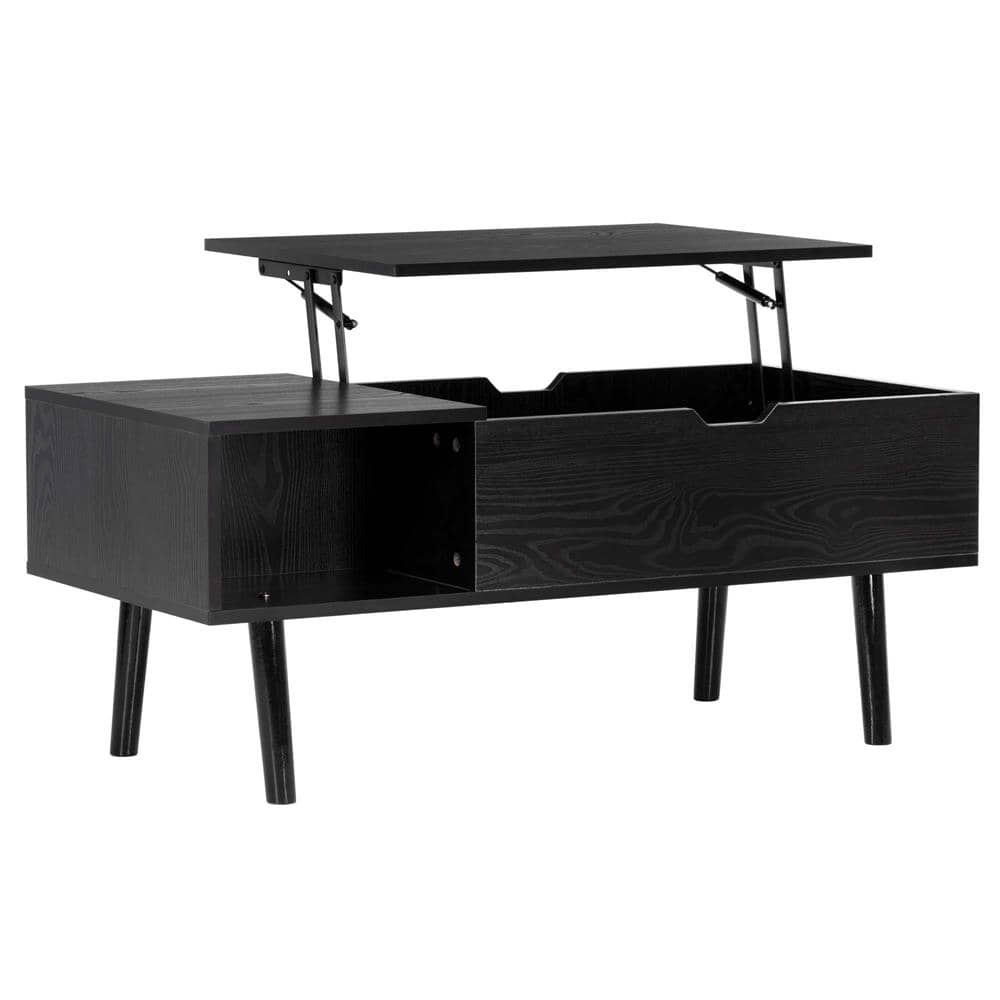 HF0067-15 Masuta de cafea cu blat rabatabil si spatiu de depozitare, cadru metalic si PAL, 100x50x43 cm, negru Mob360 - imagine 1