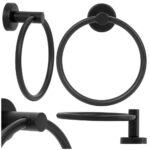 Suport metalic tip inel pentru prosop, inox cu finisaj mat, diametru 17 cm, accesorii montaj incluse, negru Mob360 - imagine 5