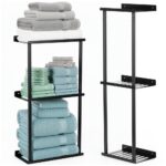 Raft metalic pentru prosoape, structura cu finisaj mat, accesorii montaj incluse, 25x16x76 cm, negru Mob360 - imagine 3