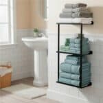 Raft metalic pentru prosoape, structura cu finisaj mat, accesorii montaj incluse, 25x16x76 cm, negru Mob360 - imagine 9