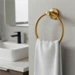 Suport metalic tip inel pentru prosop, inox cu finisaj lucios, diametru 17 cm, accesorii montaj incluse, auriu Mob360 - imagine 9