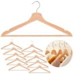 Set de 10 umerase din lemn cu carlig cromat rotativ, forma ergonomica, 43x21 cm, maro natur Mob360 - imagine 4