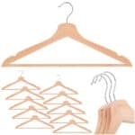 Set de 10 umerase din lemn cu carlig cromat rotativ, forma ergonomica, 43x21 cm, maro natur Mob360 - imagine 5