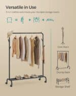 Suport haine metalic cu roti si raft inferior, stil industrial, 103x41x155 cm, negru Mob360 - imagine 4