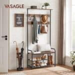 VASAGLE Cuier hol cu banca si raft pantofi, 9 carlige, cadru metalic, stil industrial, 85x30x181 cm, maro rustic Mob360 - imagine 7