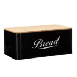 Cutie pentru paine din metal cu capac din bambus, finisaj lucios, 33x18x14 cm, negru Mob360