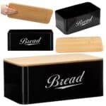 Cutie pentru paine din metal cu capac din bambus, finisaj lucios, 33x18x14 cm, negru Mob360 - imagine 3
