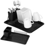 Uscator de vase metalic cu tava detasabila si suport tacamuri, 38x24x13 cm, negru Mob360 - imagine 3