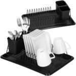 Uscator de vase metalic cu tava detasabila si suport tacamuri, 38x24x13 cm, negru Mob360 - imagine 4