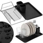 Uscator de vase metalic cu tava detasabila si suport tacamuri, 38x24x13 cm, negru Mob360 - imagine 5