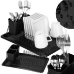 Uscator de vase metalic cu tava detasabila si suport tacamuri, 38x24x13 cm, negru Mob360 - imagine 6