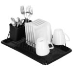 Uscator de vase metalic cu tava detasabila si suport tacamuri, 38x24x13 cm, negru Mob360 - imagine 7