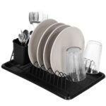 Uscator de vase metalic cu tava detasabila si suport tacamuri, 38x24x13 cm, negru Mob360 - imagine 8