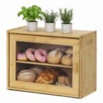 Cutie pentru paine din bambus cu fereastra transparenta, inchidere magnetica, 39x20x31 cm, bambus natural Mob360 - imagine 4