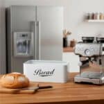 Cutie pentru paine din metal cu capac din bambus, finisaj lucios, 33x18x14 cm, alb Mob360 - imagine 7