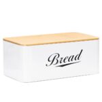 Cutie pentru paine din metal cu capac din bambus, finisaj lucios, 33x18x14 cm, alb Mob360