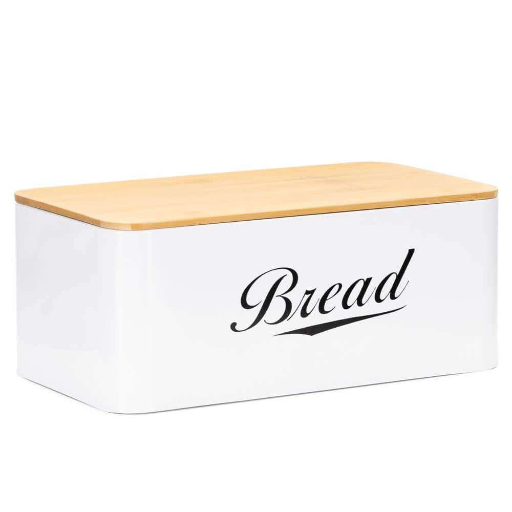 KI0165-9 Cutie pentru paine din metal cu capac din bambus, finisaj lucios, 33x18x14 cm, alb Mob360 - imagine 1