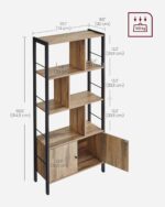 VASAGLE Biblioteca cu 4 rafturi si dulap inferior cu 2 usi, stil industrial, 74x30x155cm, stejar Mob360 - imagine 2