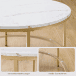 VASAGLE Masa de cafea rotunda cu blat din imitatie de marmura, polita suplimentara din sticla, 80x45cm, alb si auriu Mob360 - imagine 5