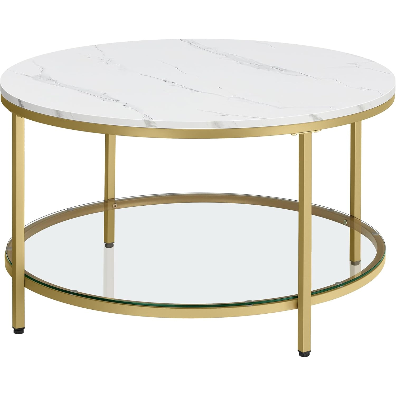 LCT071W59-5 VASAGLE Masa de cafea rotunda cu blat din imitatie de marmura, polita suplimentara din sticla, 80x45cm, alb si auriu Mob360 - imagine 1