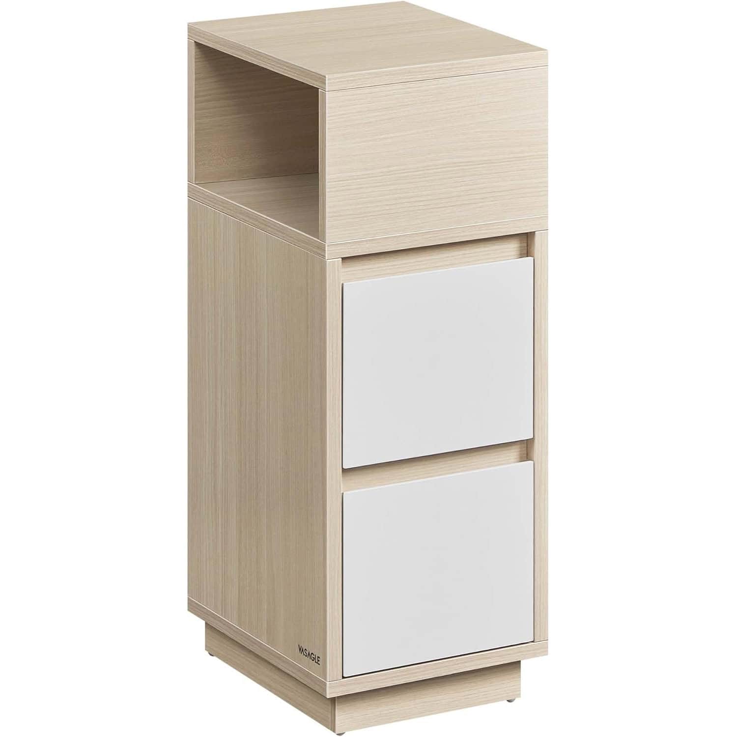 LET656N01-8 VASAGLE Noptiera ingusta cu 2 sertare, montaj stanga - dreapta, 30x25x65 cm, bej si alb Mob360 - imagine 1