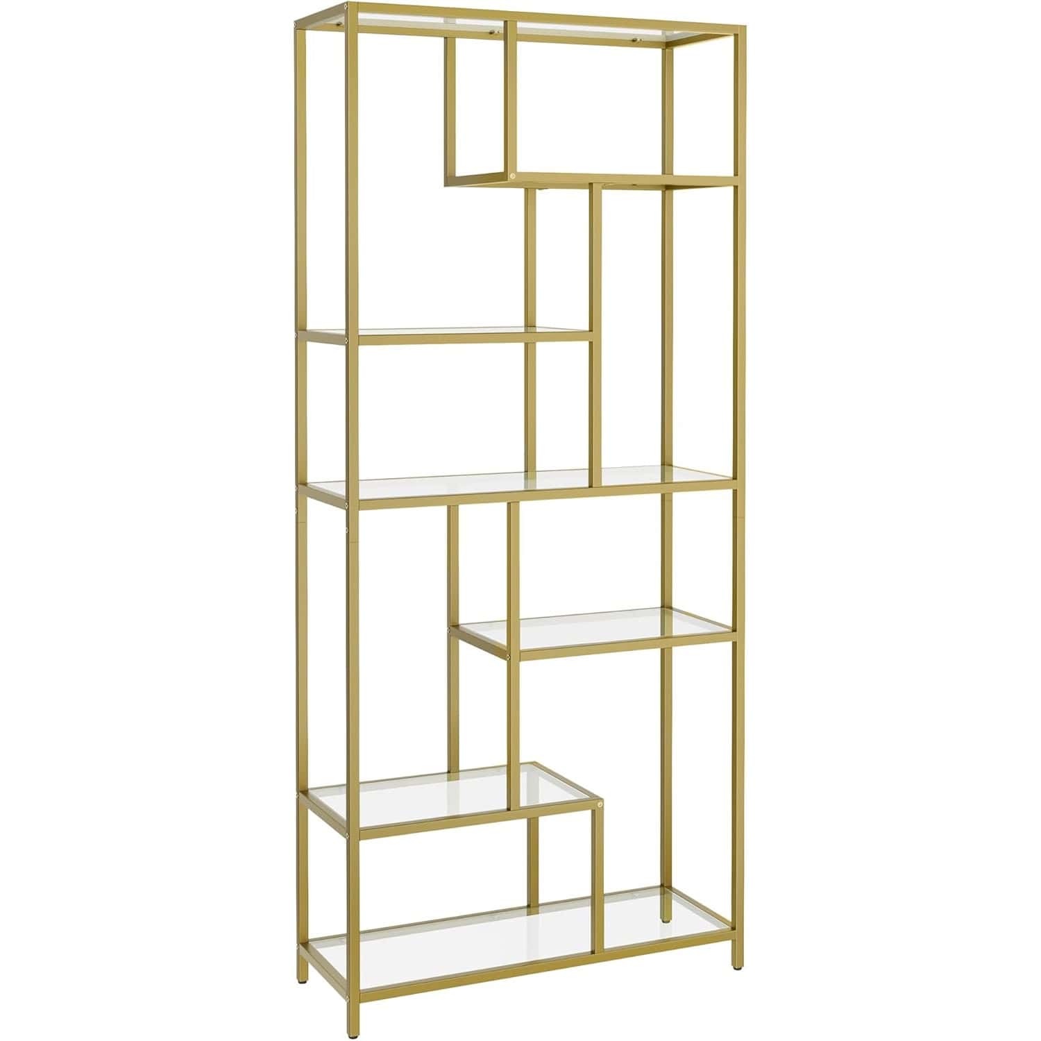 LGT502A01-6 VASAGLE Biblioteca cu 6 polite din sticla securizata si cadru din otel, 80x30x180 cm, auriu Mob360 - imagine 1