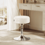 VASAGLE Taburet pentru masa machiaj, reglabil pe inaltime, rotativ 360°, sezut capitonat, 39x39x58 cm, alb crem Mob360 - imagine 6