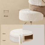 VASAGLE Taburet pentru masa machiaj, reglabil pe inaltime, rotativ 360°, sezut capitonat, 39x39x58 cm, alb crem Mob360 - imagine 3